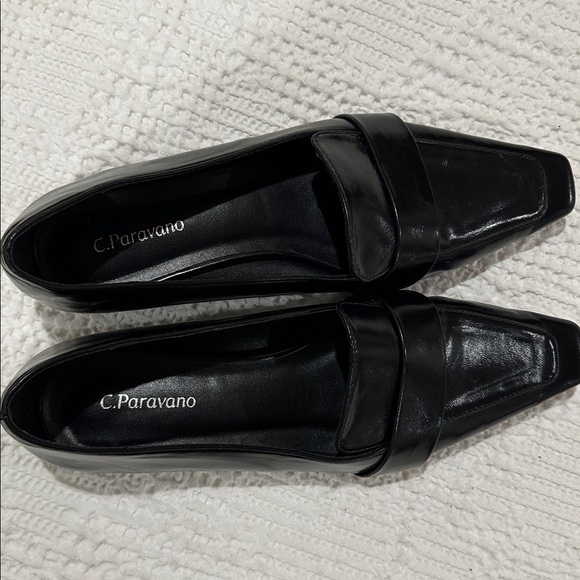 C.PARAVANO Black Square Toe Leather Penny Loafers Flats Sz 38 Classic Neutral - Picture 7 of 7